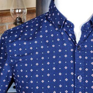 Level Ten Premium Clothing Navy Button Down Shirt with Diamond Designs Size S